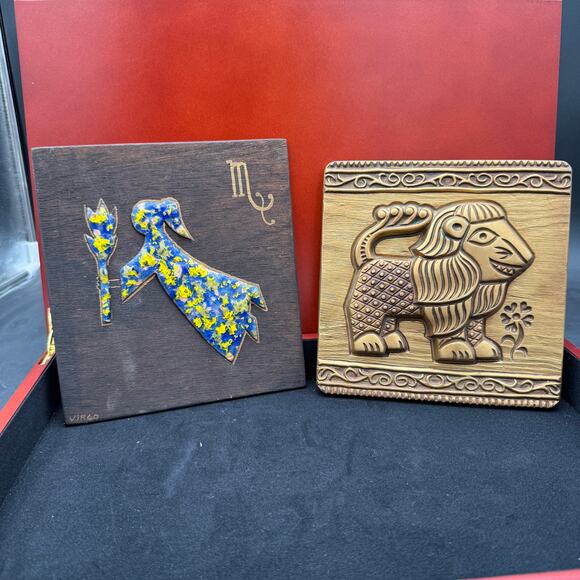 Vintage Leo Astrological Zodiac Sign Plaque Chalkware Plaster 7"x7" 1967 - Picture 6 of 7